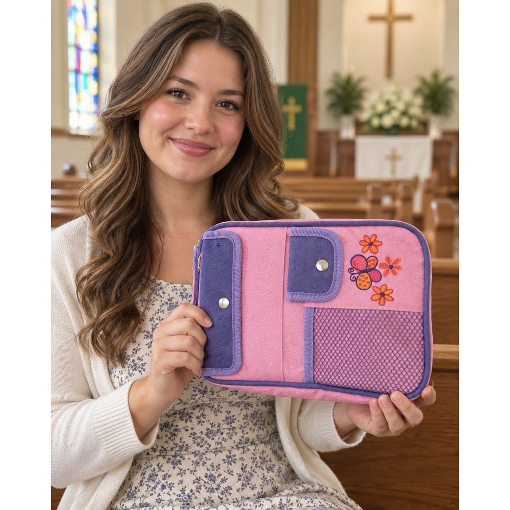 Zonderkidz Butterfly Bible Cover Girls Pink Purple Canvas Medium NEW 2011